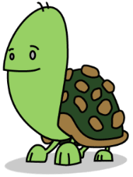 Draw a cartoon turtle who is cute and friendly